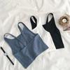 Женский летний однотонный жилет с открытой спиной и бретельками, укороченный топ