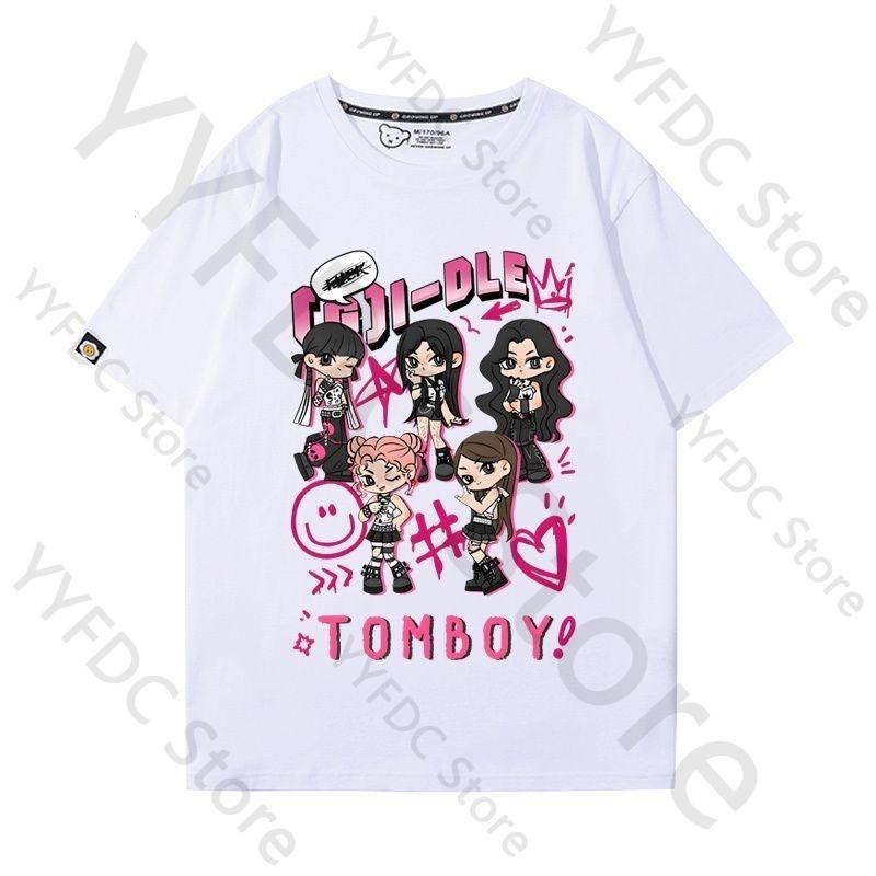 Gidle IDLE T Shirt MIYEON MINNIE Soyeon YUQI SHUHUA Cartoon Print Tshirt Women Unisex Fashion Summer Cotton Short Sleeve Tee Tops