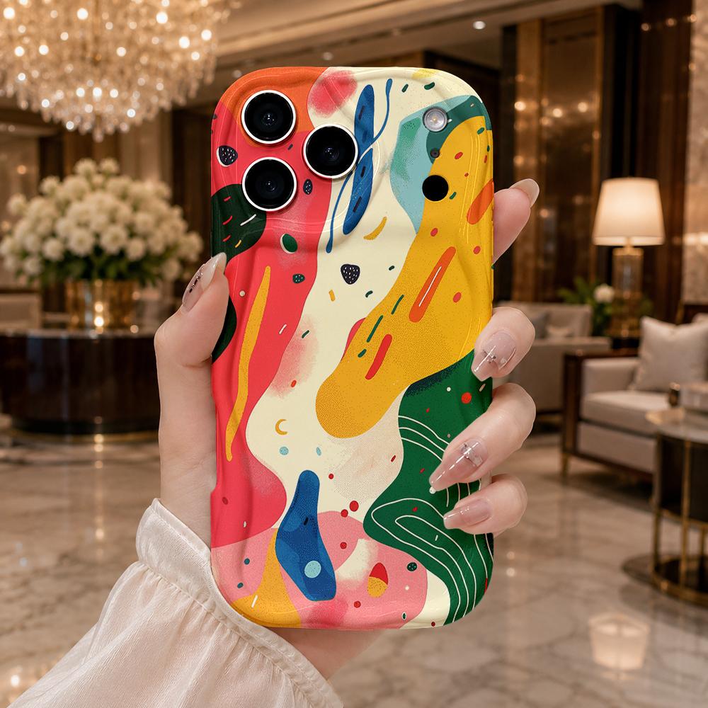 Абстрактный чехол для телефона с цветовыми блоками и каракулями Для iPhone 17 16 15 14 13 12 11 Pro Max Plus Защитная крышка с волнистым краем
