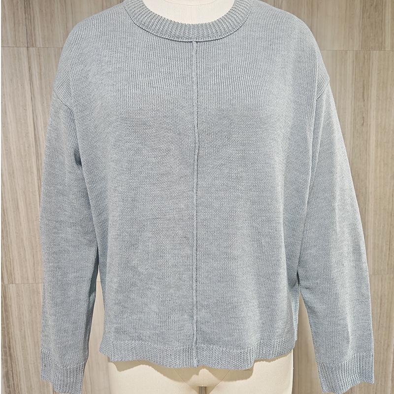 Осенне-зимний женский свободный однотонный вязаный свитер с круглым вырезом