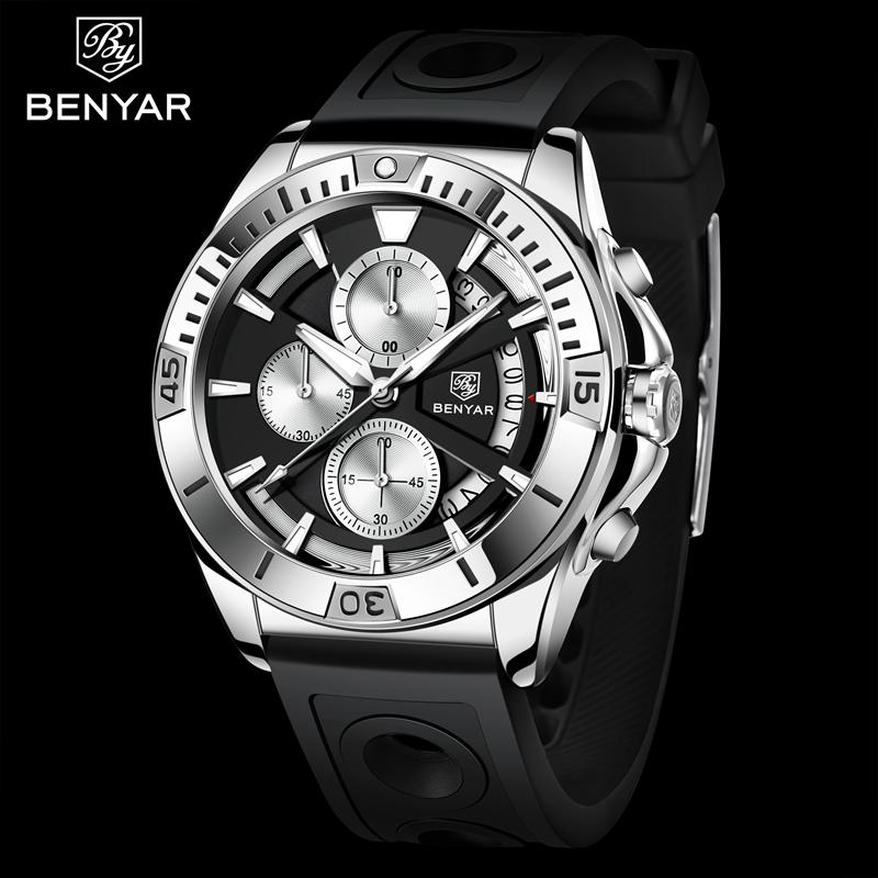 BENYAR Watches Mens Top Brand Luxury Clock Casual Phase Men Watch Sport Waterproof Quartz Chronograph