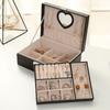 Large Capacity Double Layer Jewelry Box PU Jewelry Display Case Practical Cosmetics Box  Rings