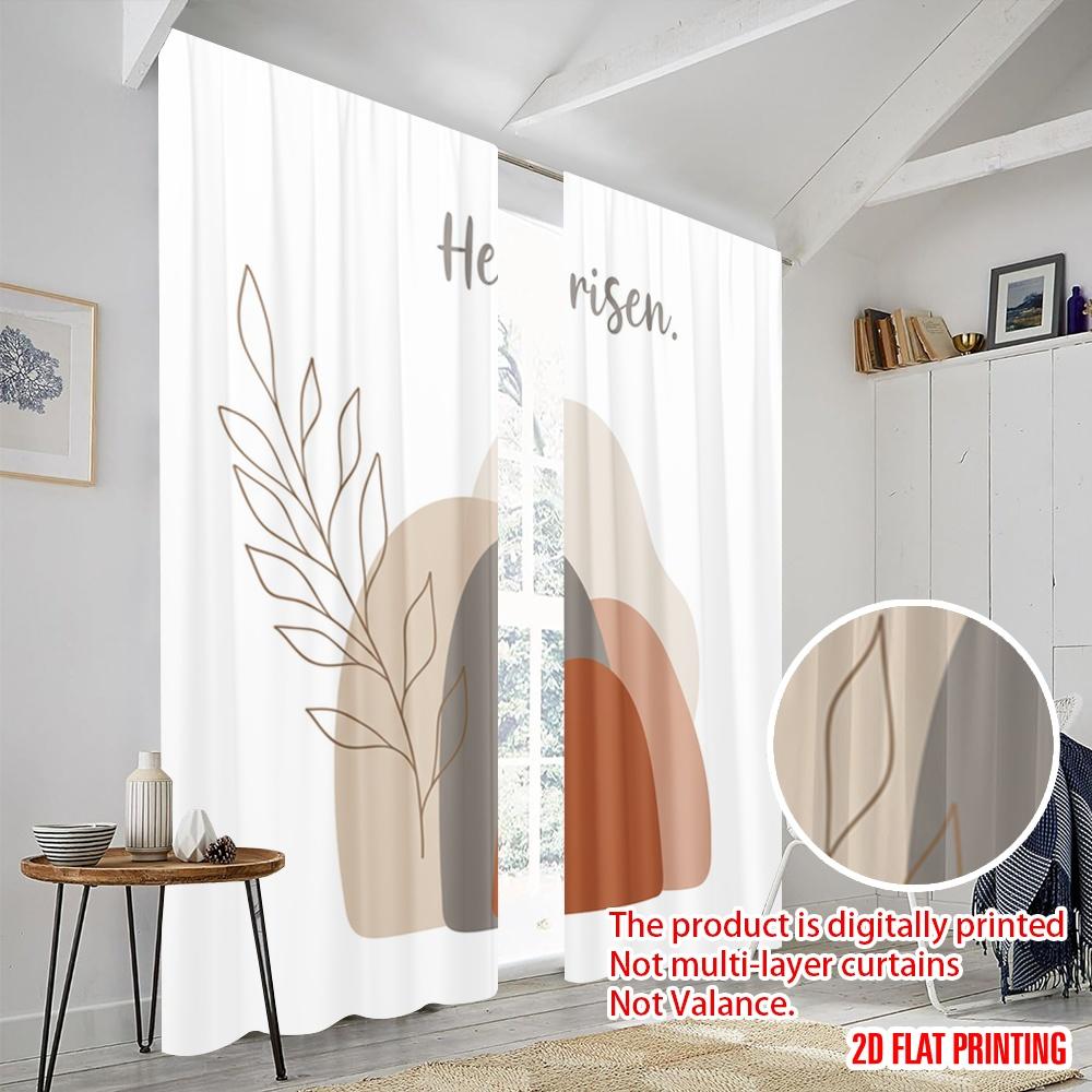 2pcs 2D Flat Printing Curtain He Is Risen Easter Polyester Without Electricity 0 for Parties and Everyday Decor Easy Hang Design