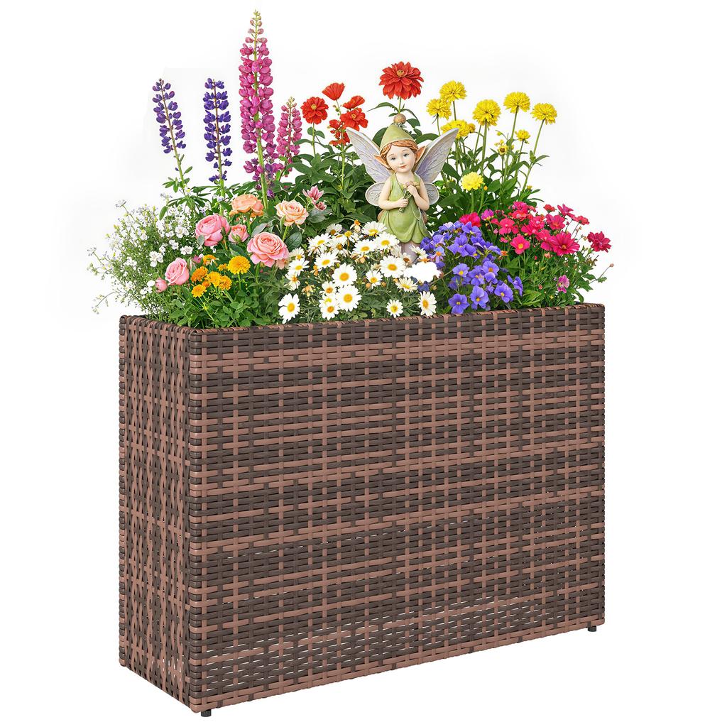 Raised Garden Bed with Adjustable Feet, Rattan Planter with Removable Insert for Patio and Balcony, Brown