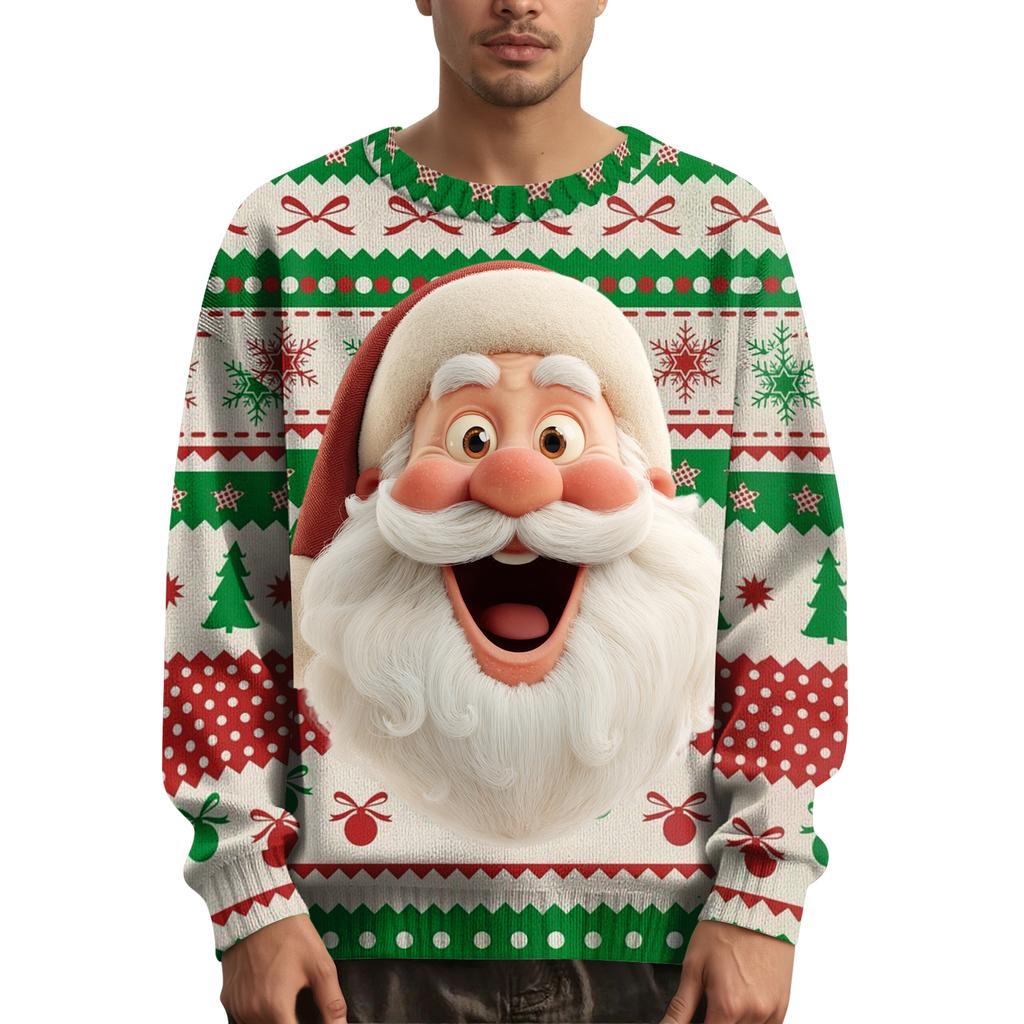 Мужской рождественский свитер с принтованным воротником