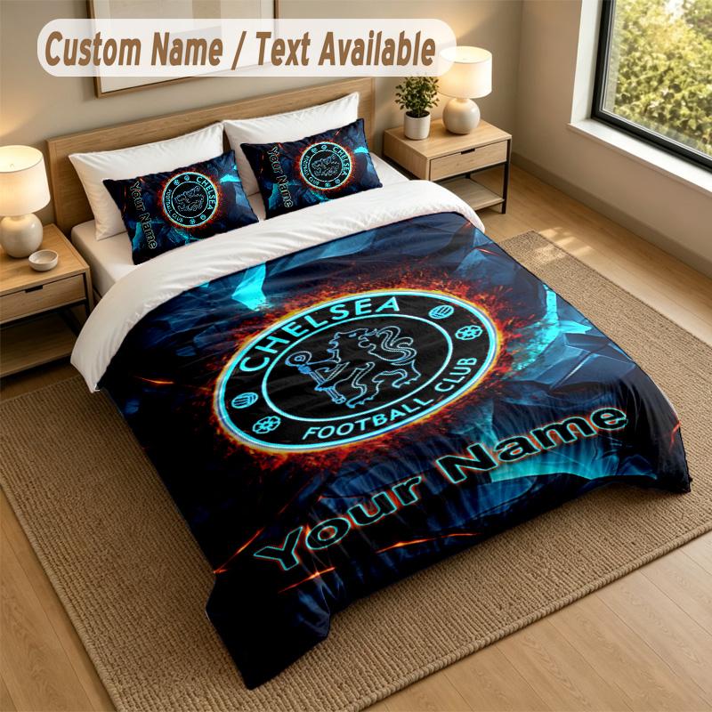 3Pcs Bedding Set Custom Name Text, 1 Sheet 2 Pillowcases Home Bed DecorChelsea FC