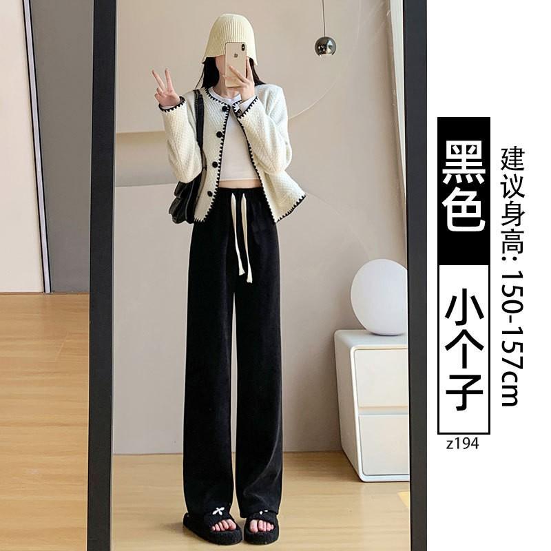 Gray Chenille Narrow Wide-leg Pants Women's New Autumn and Winter Velvet Thickened Lazy Wind Loose Straight Pants