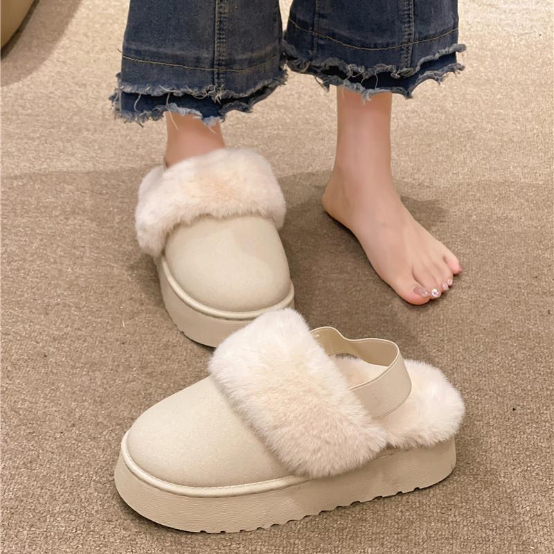Новые стильные женские шерстяные тапочки, женская одежда, новые меховые сапоги One Plus Velvet Snow Boots Bao Head Winter Thick Sole Half Mop Cotton Shoes