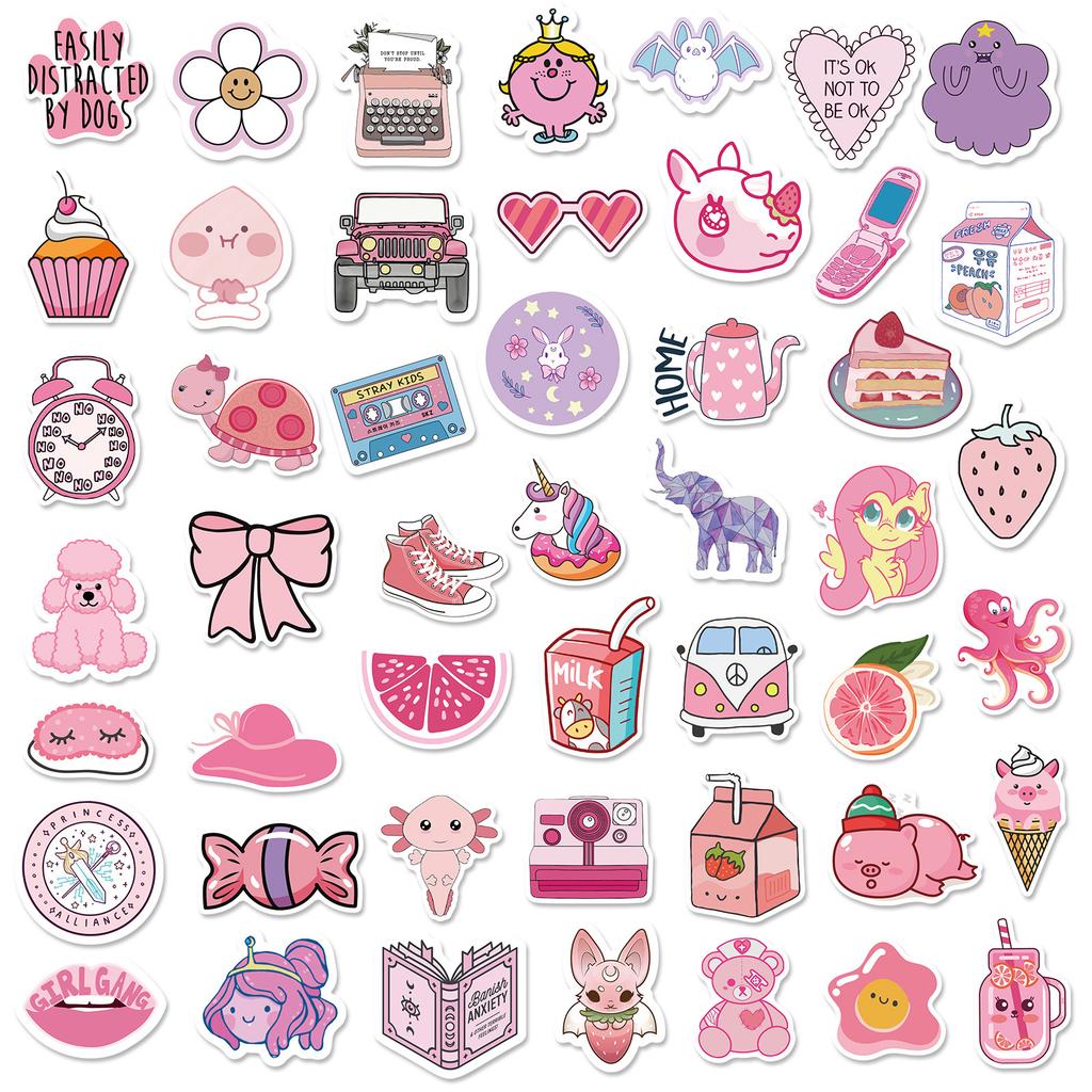 200 Розовых наклеек «Смешивай и сочетай», Мультяшные милые розовые свежие наклейки