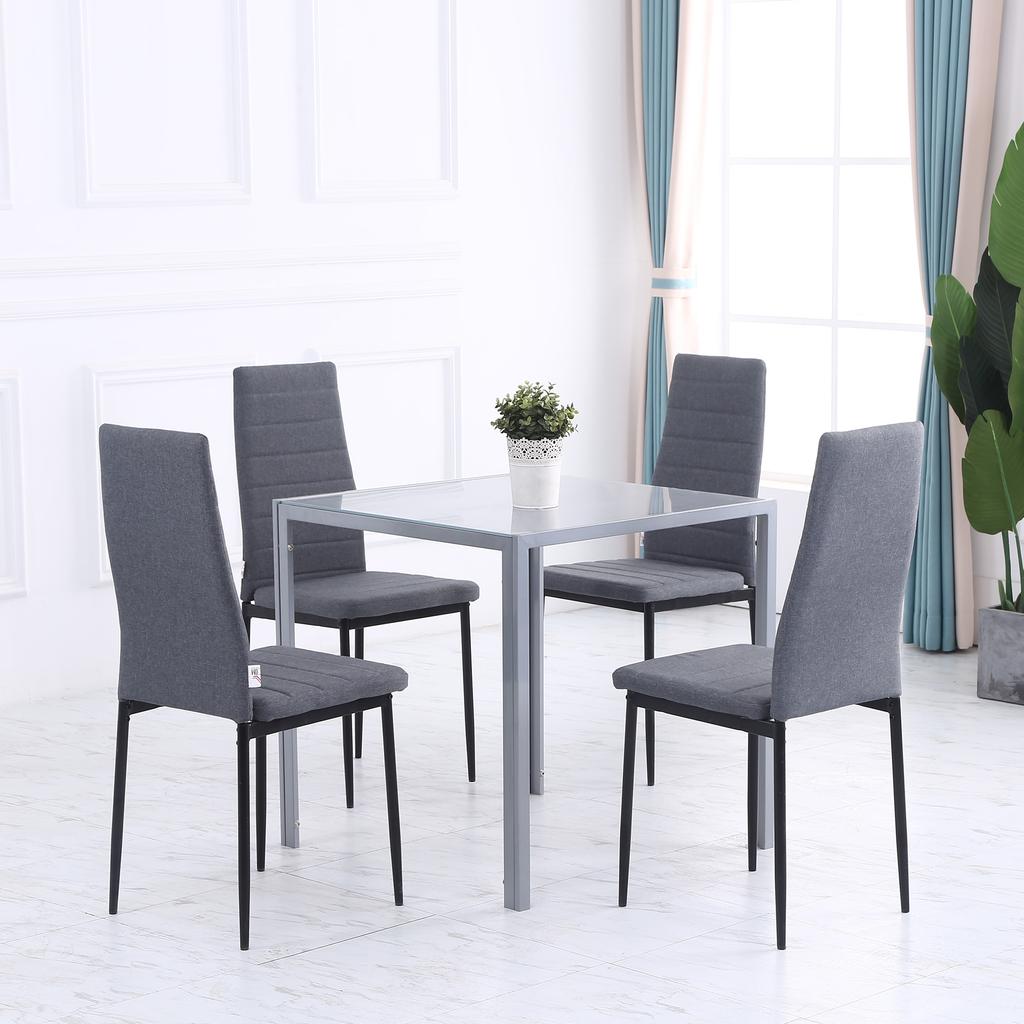 Modern Square Dining Table for 2-4 People, with Glass Top & Metal Legs for Dining Room, Living Room, Grey