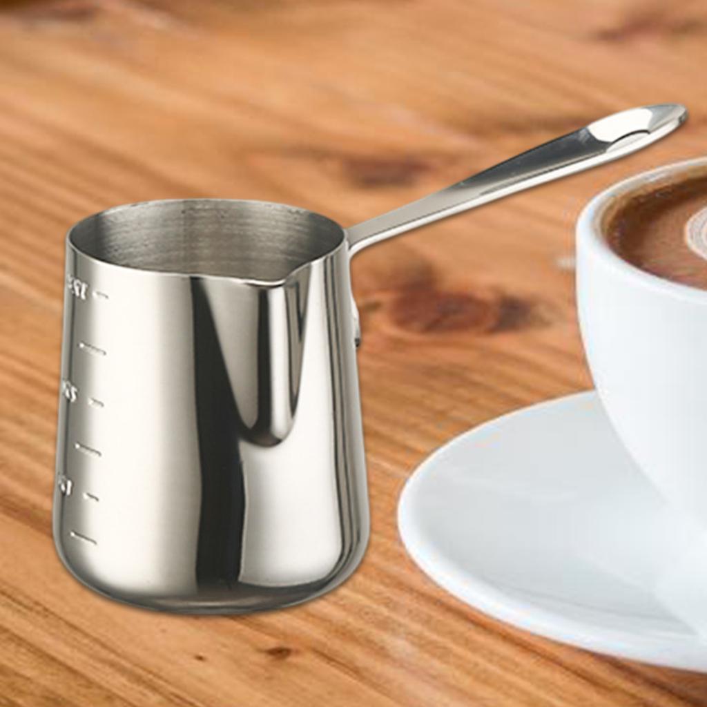 Thickened Coffee Cup Milk Frothing Pitcher Stainless Steel Coffee Milk Cup with Long Handle for Home Kitchen Office