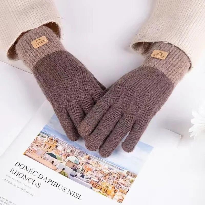 Cashmere Knitted Touch Screen Gloves Wmen's Autumn Winter Warm Outdoor Thickened Full Finger Gloves