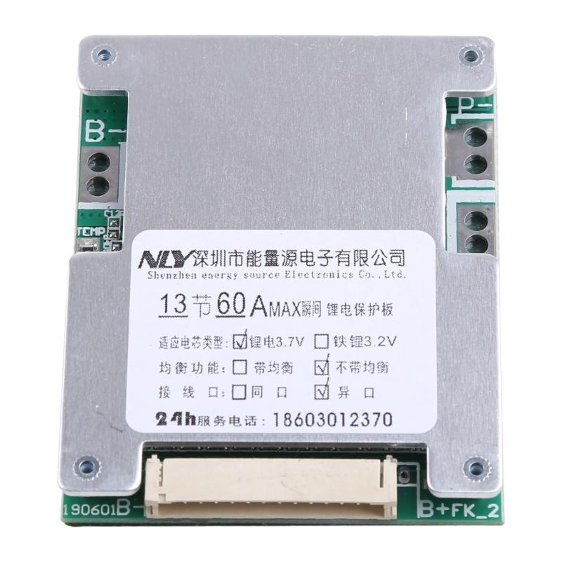 Компактный модуль платы BMS для аккумуляторов Li-Ion, плата защиты BMS, подходит для батарей 13S 48V 60A, прочный