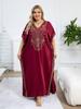 2024 Gold Thread Embroidered Plus Size Casual Vacation Beach Dress Summer Swimsuit Coverup For Women V Neck Batwing Sleeve Loose Kaftan