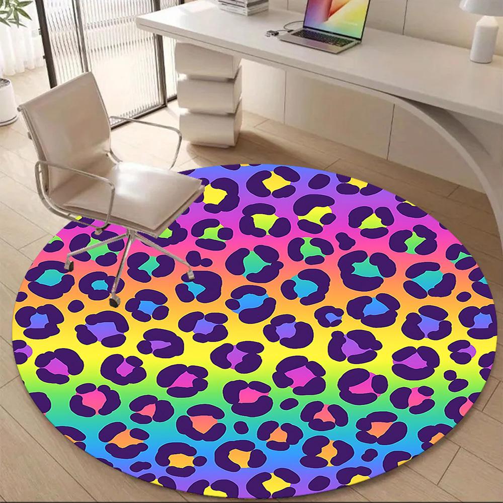 1pc Rainbow Leopard Office Round Area Rug, Indoor Mat Suitable ForOffice, Under Office Chairs Bedroom Living Room Home Decor, Room Deco T213
