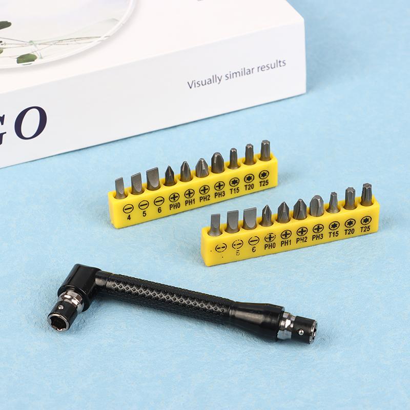 Г-образная 1/4 шестигранная бита для отвертки 90 градусов двойная головка рукоятка черная 6,35 гаечный ключ 10 шт. набор инструментов с битами для отвертки с желтой лентой