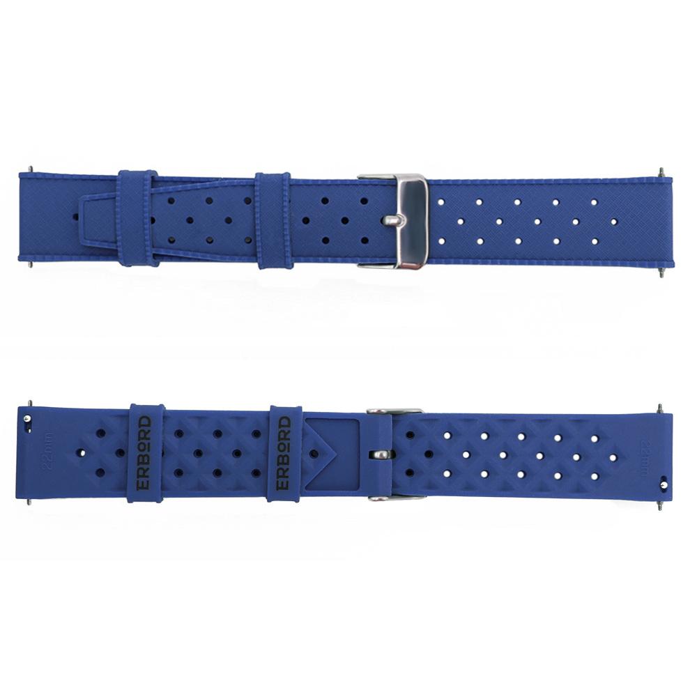 ERBORD Universal Silicone Strap 22mm, Tropic, Blue / Silver Buckle