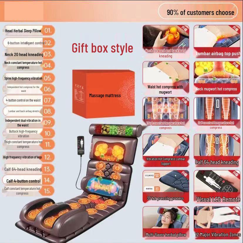 Многофункциональная массажная накладка для кресла с подогревом: Полный массаж с разминанием для шейного и поясничного отделов позвоночника