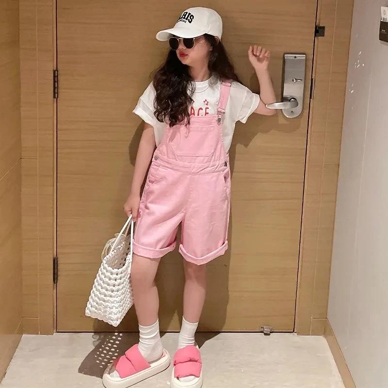 Комбинезон для девочек, летний хлопковый, милый, повседневный, модный комбинезон