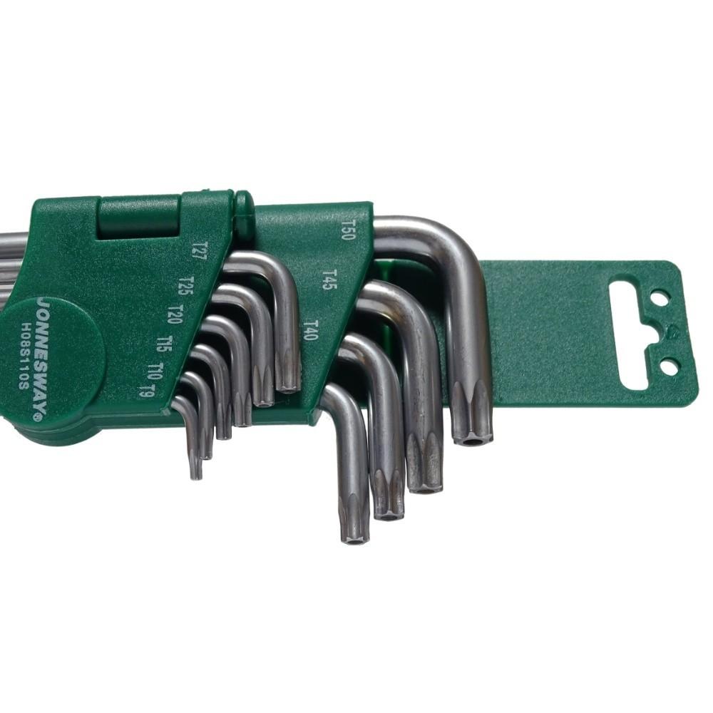 SET OF 10 EXTRA LONG TORX KEYS WITH HOLE, Jonnesway