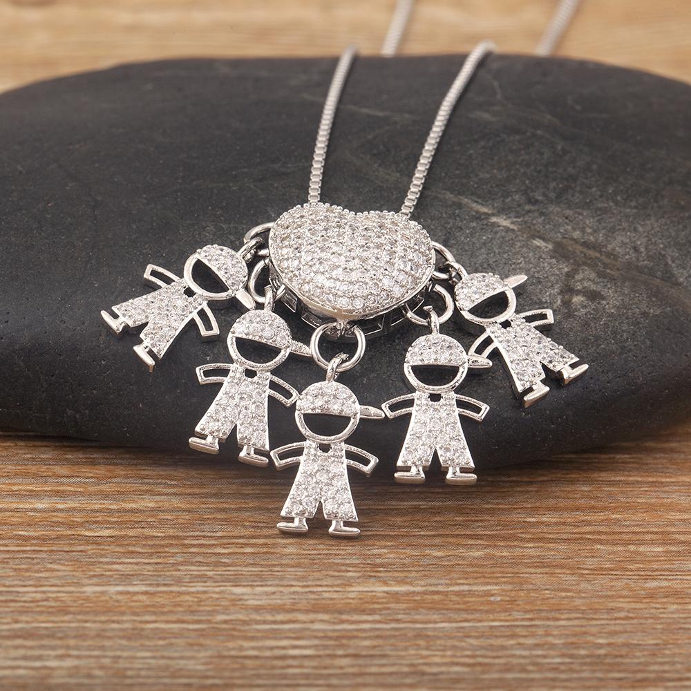 Nidin Hot Sale Classic Son/Daughter Sparkling Zircon Charm Pendant Necklace For Women Boys and Girls Clavicle Chain Jewelry Gift