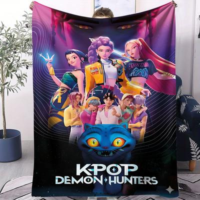 Фланелевое одеяло K-POP Охотники на демонов Huntrix Тигр Мягкое теплое Покрытие для дивана и кровати Путешествия Кемпинг Домашний отдых Подарок для девушек Фанатов