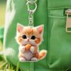 Automobile Pendant 2D Cat Car Rearview Mirror Hanging Ornament Acrylic Cat Charm Keyring Auto Backpack Keychain