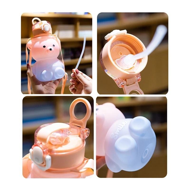 800 мл градиентная бутылка для воды в форме медведя, милая пластиковая спортивная чашка, детская школьная бутылка с соломинкой, чайник для воды, кружка для питья