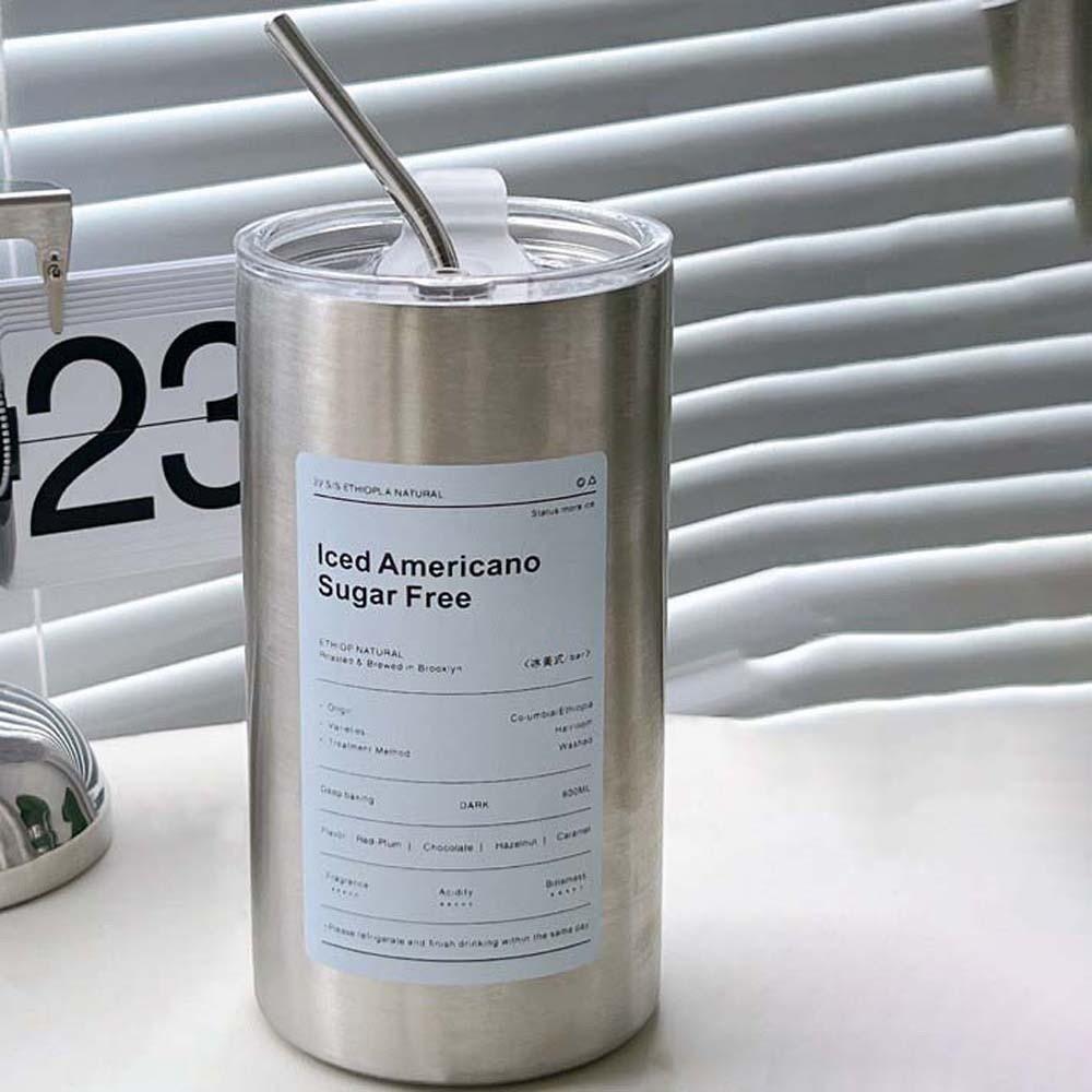 With Straw Stainless Steel Coffee Mug Double-layer Vacuum Handheld Drinking Mug Gifts