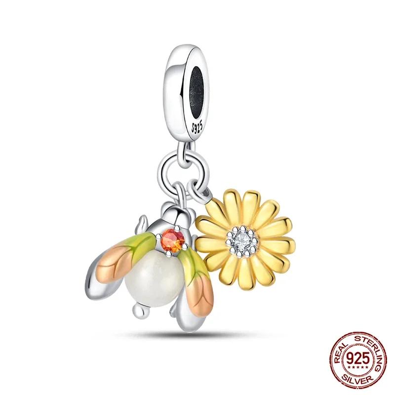 925 Sterling Silver Beads Yellow Moon Sunflower Butterfly Giraffe Beads Pendant Charms Fit 4mm Aperture Bracelet Jewelry Making