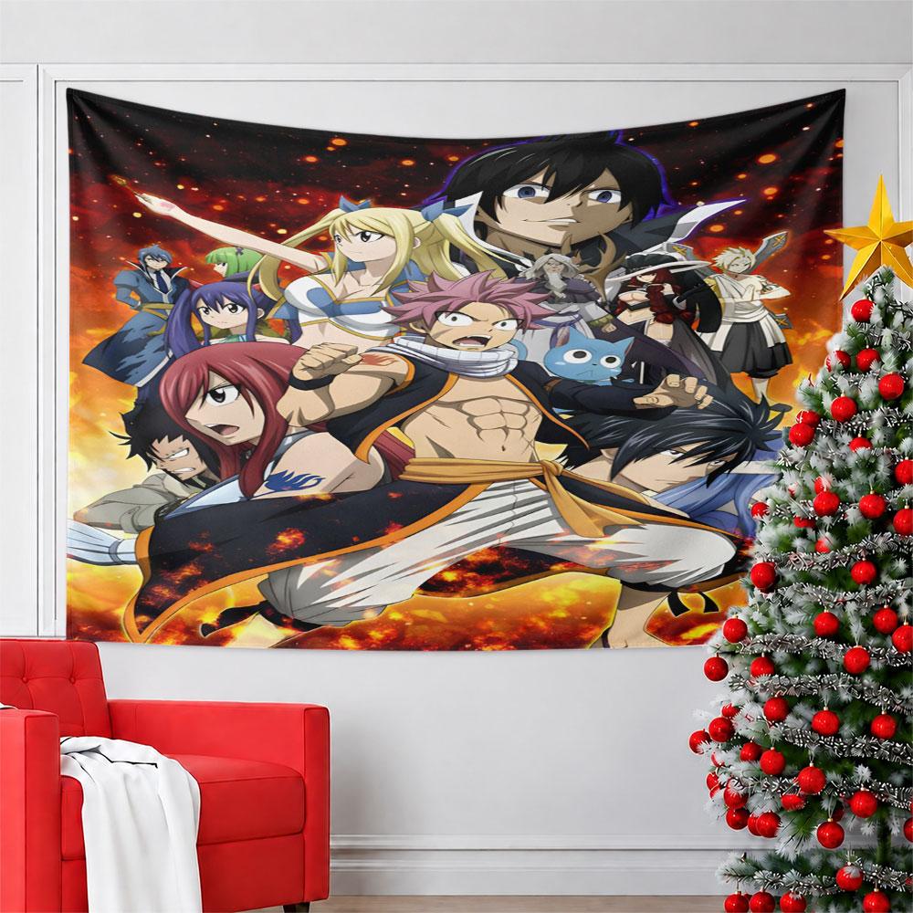Anime Team in Fiery Action Background Pattern Wall Hanging Tapestry Decorative Tapestry Home Decor for Bedroom and Living Room