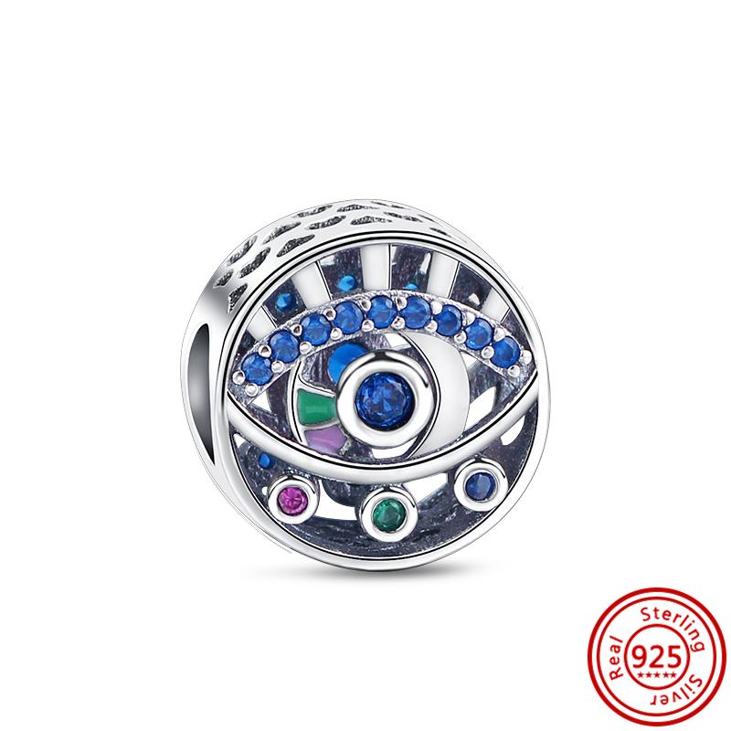 Подлинный кулон из стерлингового серебра S925 с синими глазами демона в виде ладони, круглые бусины, подходит для оригинального браслета с подвесками, женские ювелирные изделия