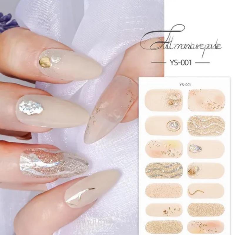 1 лист, блестящий лак для ногтей, наклейка с розой, наклейки для маникюра, полное покрытие, наклейка «сделай сам», клей для украшения ногтей