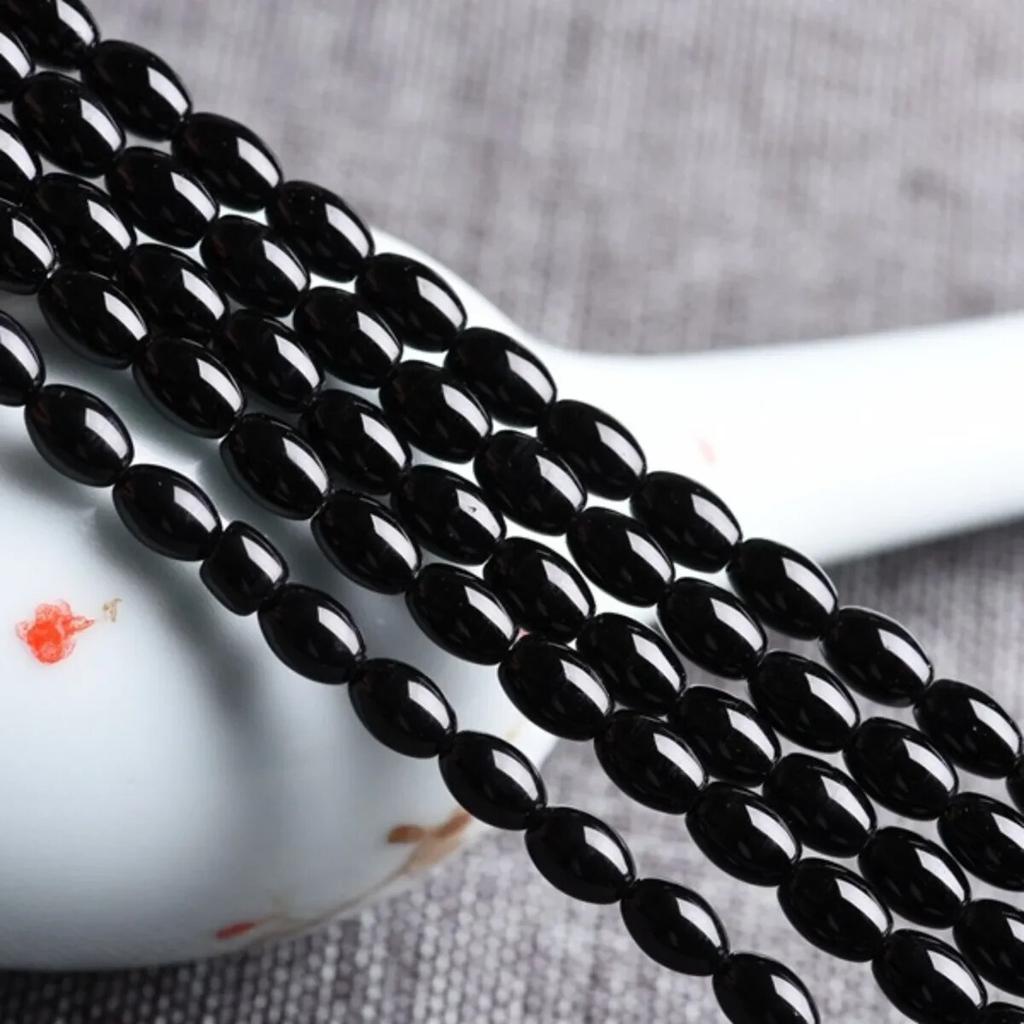 6X9/8X12mm Rice Shape Black Agate Onyx Loose Beads Women Men Jewelry Making Design DIY Necklace Carnelian Stone Accessory Crafts