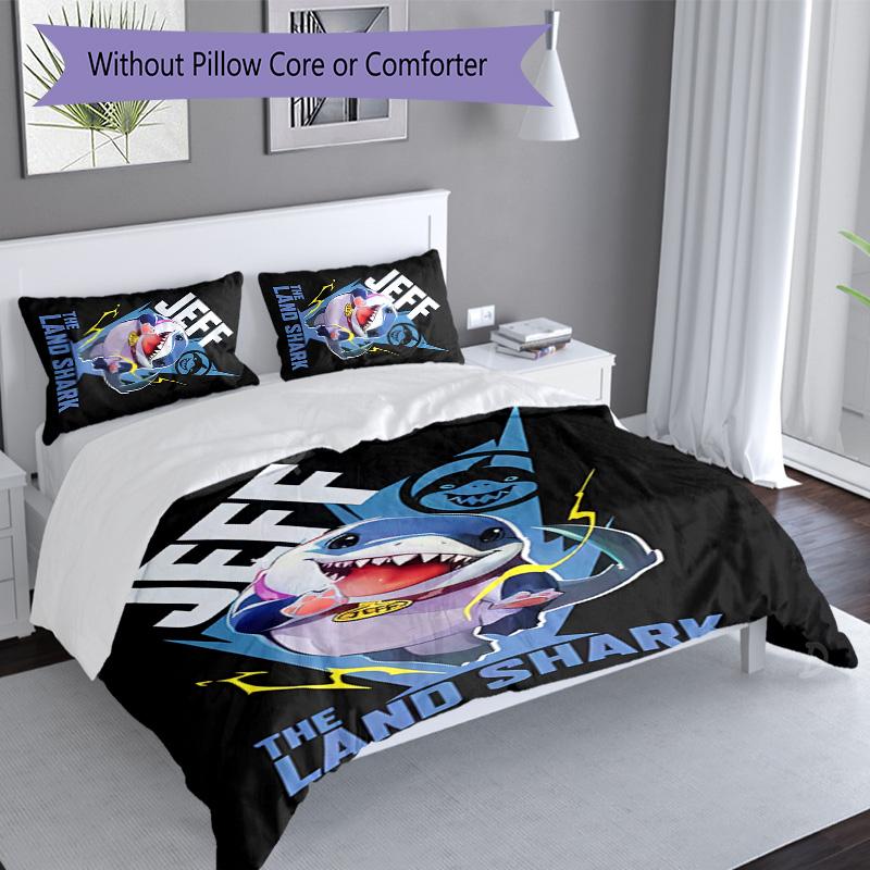3pcs Jeff the Land Shark2 pattern bedding set duvet cover set includes duvet cover &pillowcases, perfect all season bedroom decoration & gift