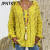 JPNTKY Women's Fashion Casual Solid Color Print Autumn Winter Long Sleeve Hooded Loose Sweaters