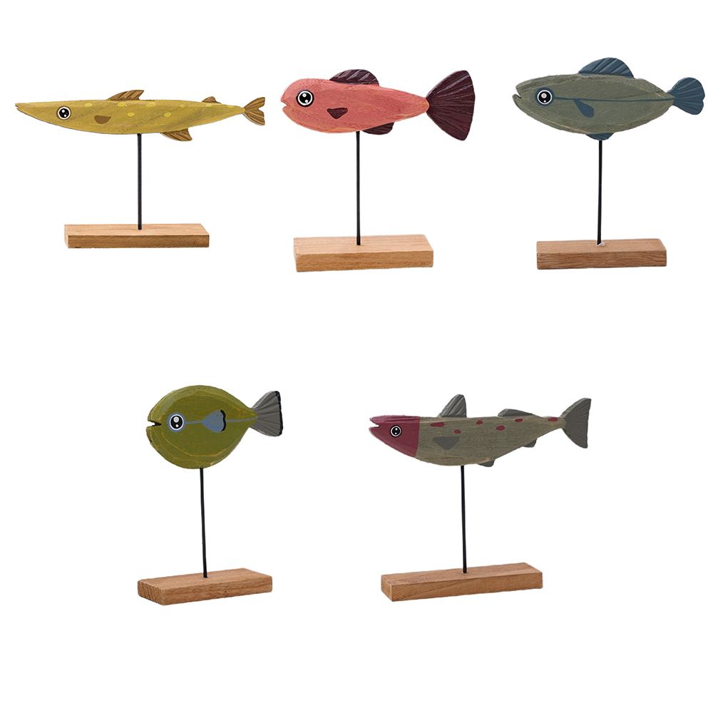Decoration Handmade Crafts Fish Pattern Ornament Fishes Sculpture Table Decor Wooden Fish Statue