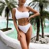 2 Pcs/Set Summer Swimsuit Set One Color Tight Shoulder Solid Sleeveless Padded Bathing Wireless