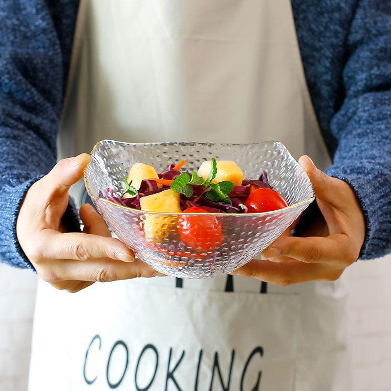 Квадратная салатница большой емкости, посуда, стеклянная салатница, миска для фруктов, миска для супа, миска для десерта, практичная кухонная утварь