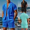 2-Piece Outfit for Men Summer Breathable Mesh Lapel Collar T-Shirt and Shorts Sets Cool Sexy Hollow Fabric Design Beach Clothing