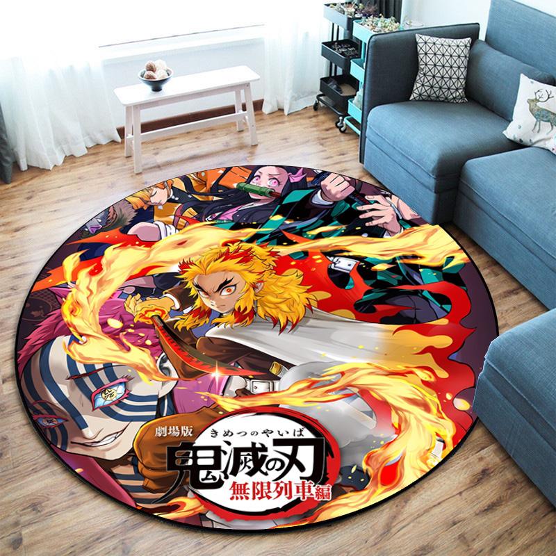 Classic Japanese-style cartoon Demon Slayer round rug, home soft decorative anti-slip yoga mat and chair mat, outdoor floor mat carpet K9