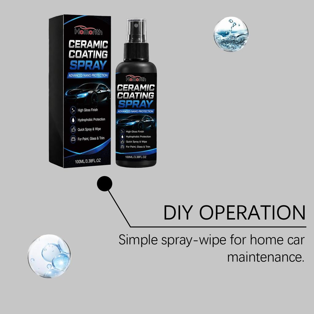HOMONTH automotive nano-ceramic coating spray enhances gloss, hydrophobic, easy to clean, multi-surface, suitable for sun protection 100ml