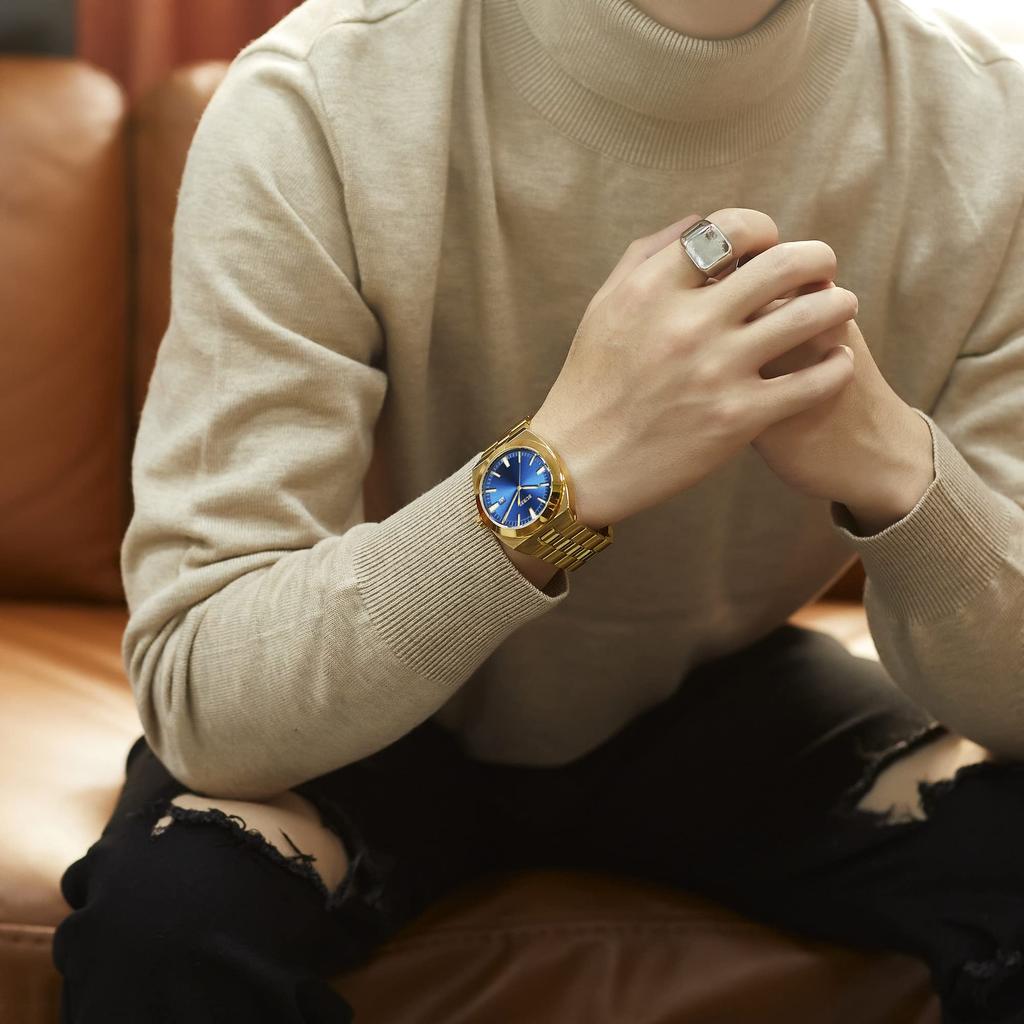 Мужские аналоговые кварцевые часы BUREI, Золотые, Водонепроницаемые, Отображение даты, Большой циферблат, Популярные, Стильные, Мужские, Для бизнеса, Повседневные, Светящиеся, Золотые часы