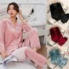 New Ins Golden Velvet Pajamas for Women's Sets In Autumn Winter V Neck Cardigan Lace Luxury Homewear Warm Pajamas for Women