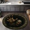 3D Halloween Skeleton Round Rug, Spooky Optical Illusion Non Slip Floor Mat for Indoor Holiday Decor Carpet