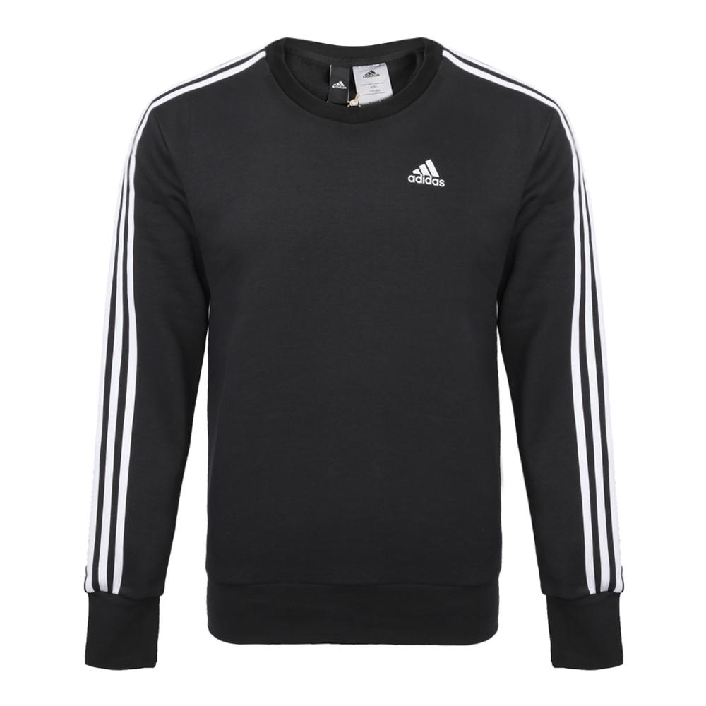adidas Ess 3S Crew Lifestyle Series Полосатый удобный спортивный свитер с длинным рукавом Мужская толстовка черного цвета BQ9645