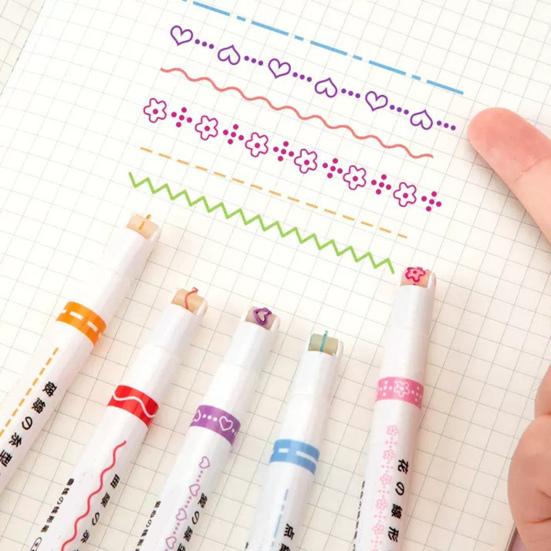 6Pcs Border Marker Pen Set Graphic Highlighters Curve Border Pens Journal Planner