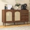 Country Style Sideboard with Rattan Doors, 130 X 75.5 X 40cm Magnetic Closure, Adjustable Shelves, Sturdy Structure, Versatile Design