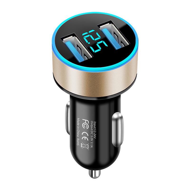 3.1A Dual USB Car Charger with LED Display, Monitors Voltage & Current