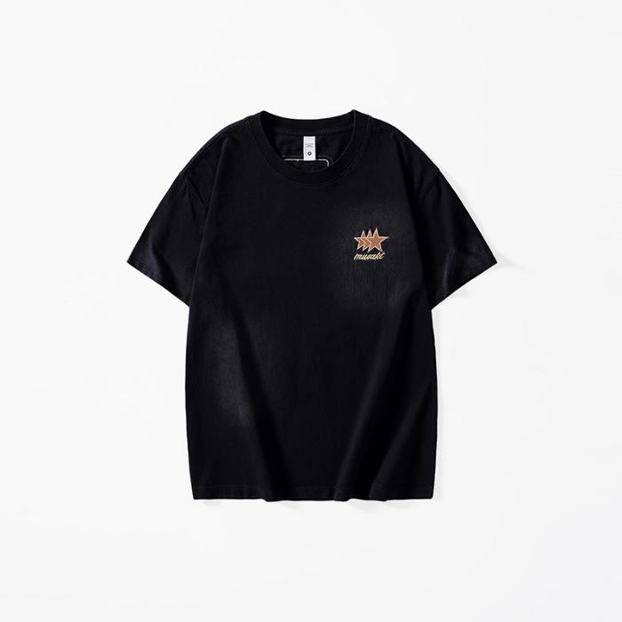 New Summer Heavyweight Wash Short-sleeved Men's Large-size Clothes Retro T-shirt Short Shirt